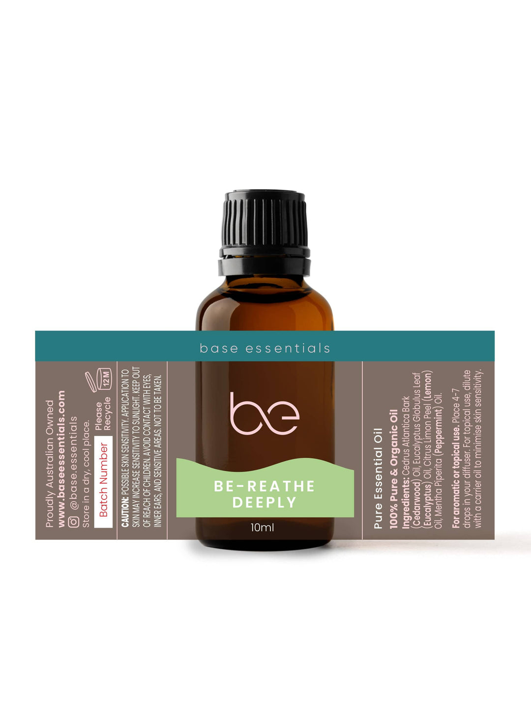 Base Essentials Blended Oil Be-reathe Deeply Pure Essential Oil Blend, Organic 10ml