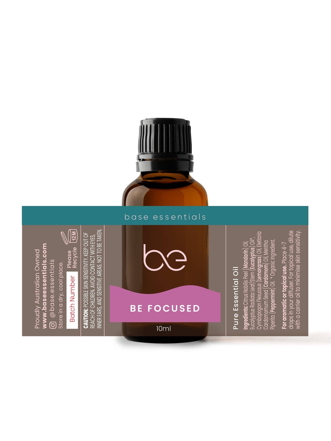 Base Essentials Blended Oil Be Focused Pure Essential Oil Blend, Natural 10ml