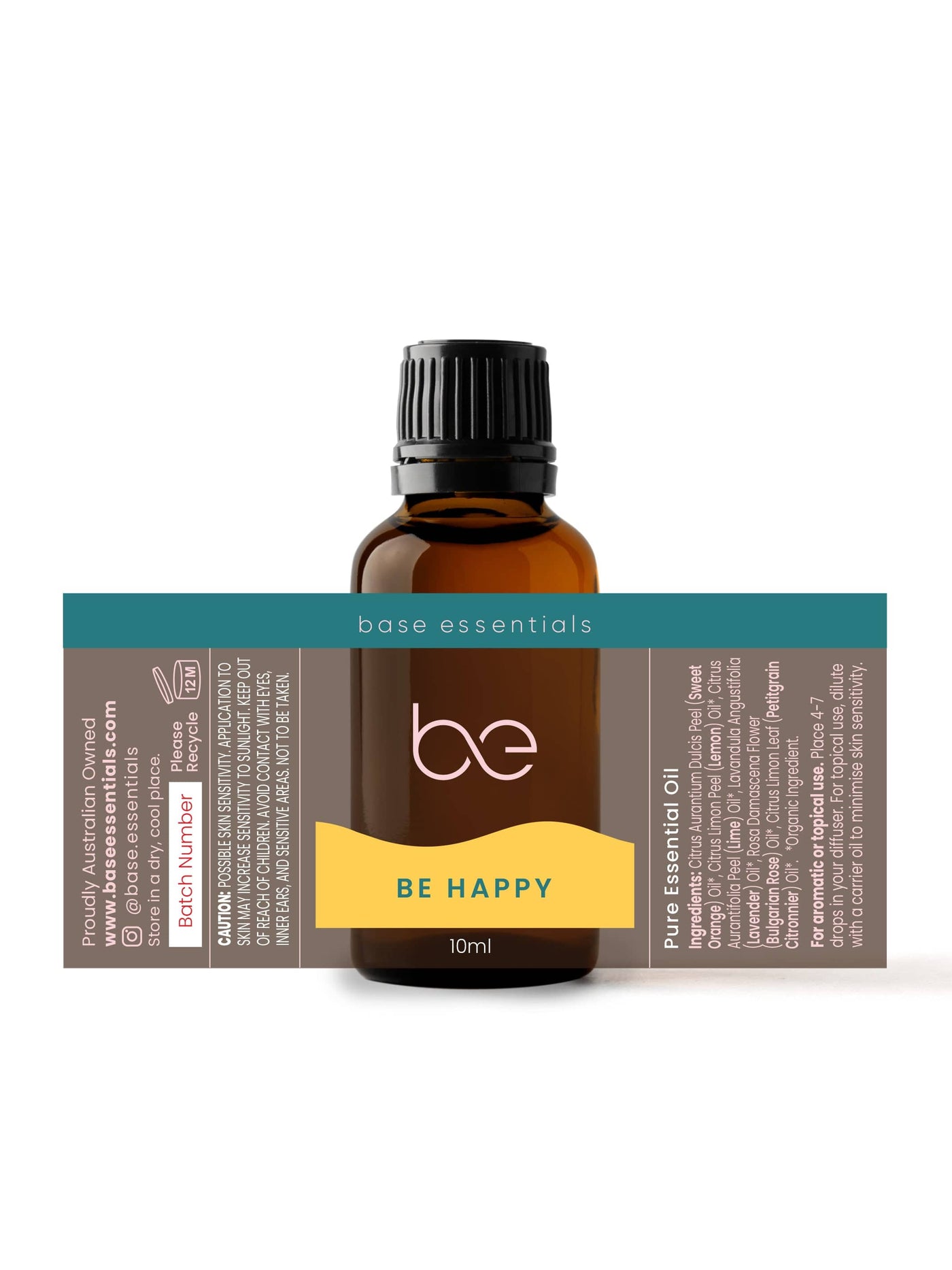 Base Essentials Blended Oil Be Happy Pure Essential Oil Blend, Natural 10ml