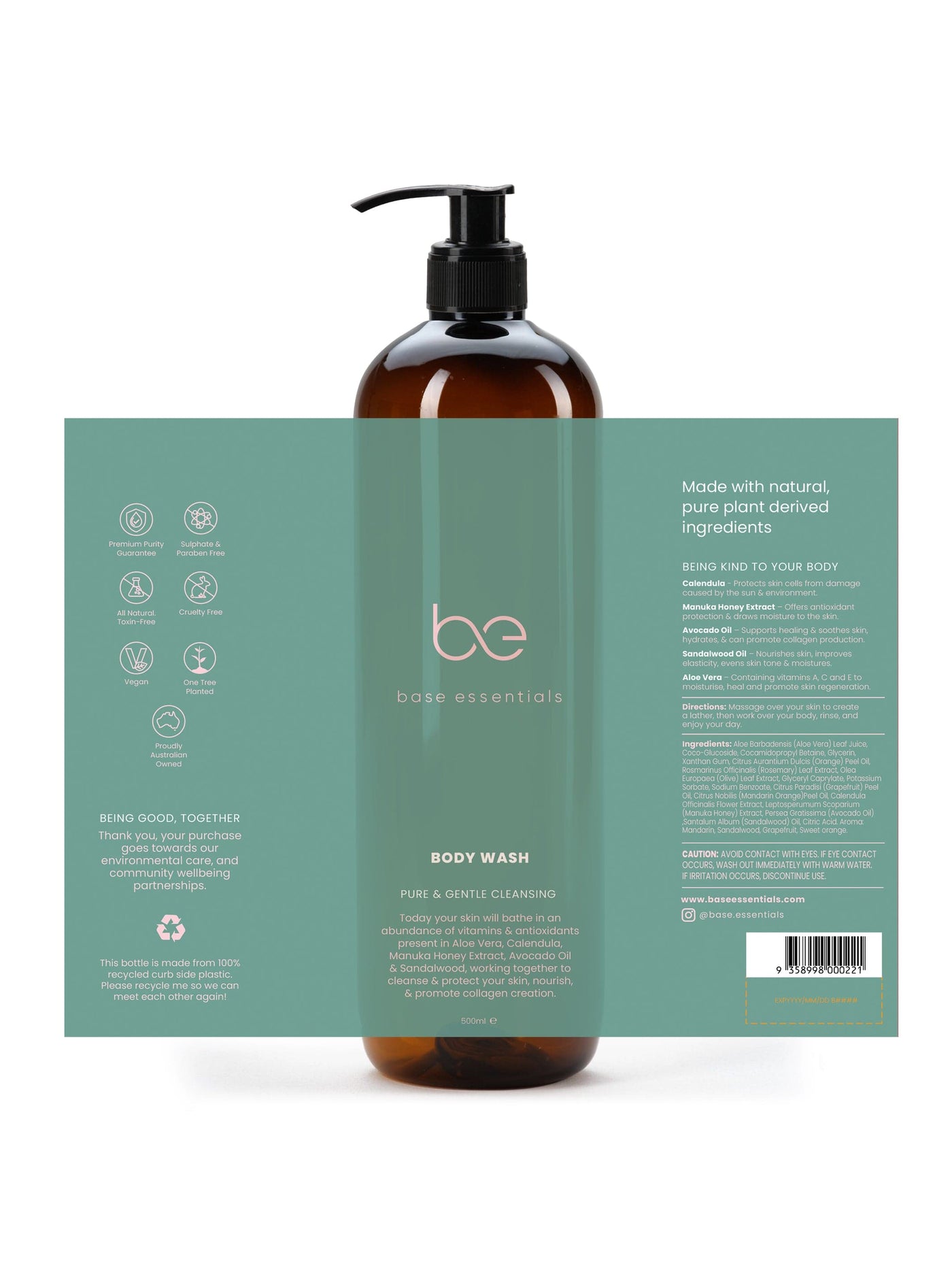 Base Essentials Body Care Premium Body Wash 500ml - All Natural