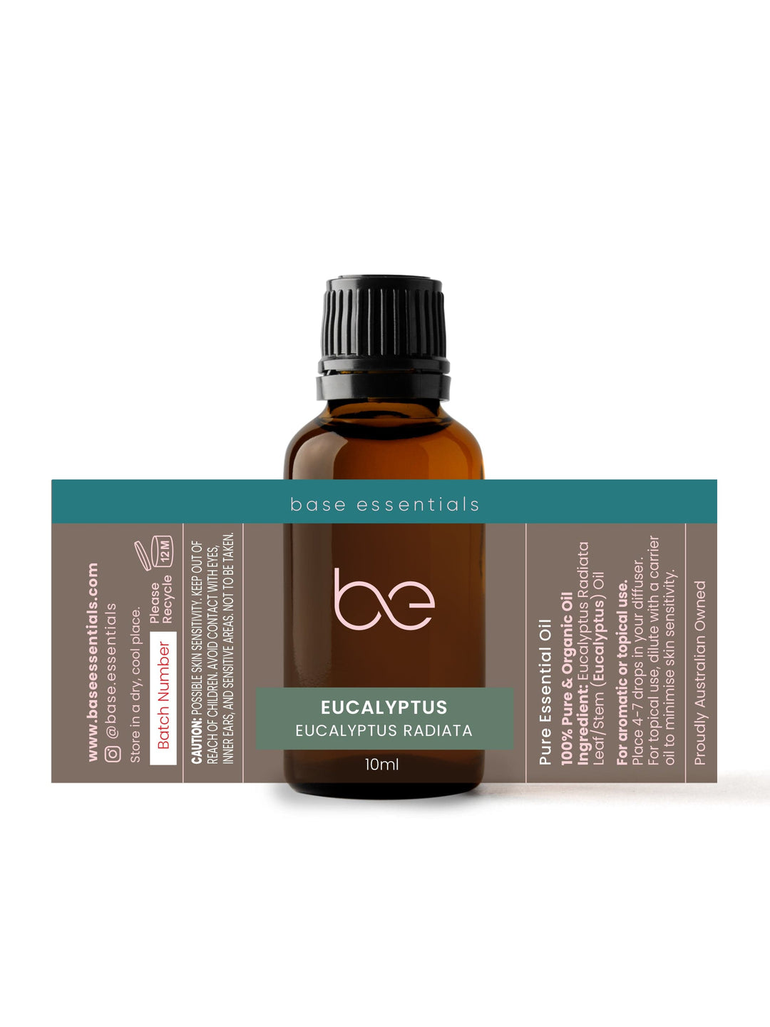 Base Essentials Single Oil Pure Essential Oil Eucalyptus, Organic 10ml